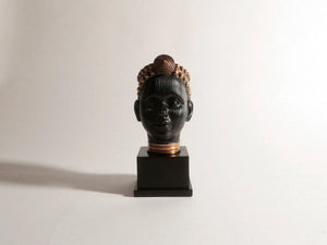 Olokun Head Black and Antique Gold Tinted Ornament with black square stand