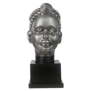 Olokun Head Platinum Silver Ornament with black square stand