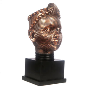 Olokun Head Antique Gold Ornament with black square stand