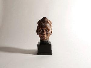 Olokun Head Antique Gold Ornament with black square stand