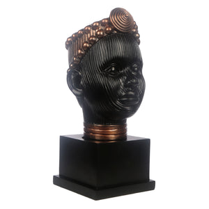 Olokun Head Black and Antique Gold Tinted Ornament with black square stand