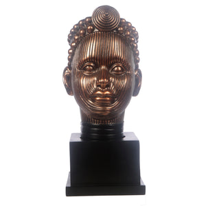 Olokun Head Antique Gold Ornament with black square stand