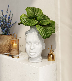 Olokun Head vase in white ceramic