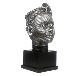 Olokun Head Platinum Silver Ornament with black square stand