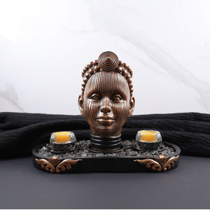 Olokun Head Antique Gold Ornament with black and antique gold tinted decorative tray