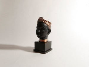 Olokun Head Black and Antique Gold Tinted Ornament with black square stand