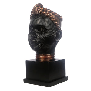 Olokun Head Black and Antique Gold Tinted Ornament with black square stand