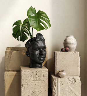 Olokun Head vase in black ceramic