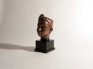 Olokun Head Antique Gold Ornament with black square stand