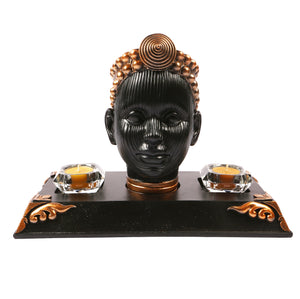 Olokun Head Black and Antique Gold Tinted Ornament with black and antique gold-tinted decorated base