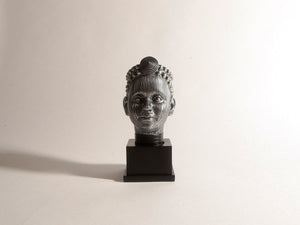 Olokun Head Platinum Silver Ornament with black square stand