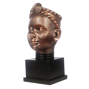 Olokun Head Antique Gold Ornament with black square stand