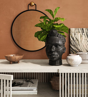 Olokun Head vase in black ceramic