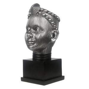 Olokun Head Platinum Silver Ornament with black square stand