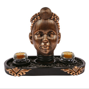 Olokun Head Antique Gold Ornament with black and antique gold tinted decorative tray