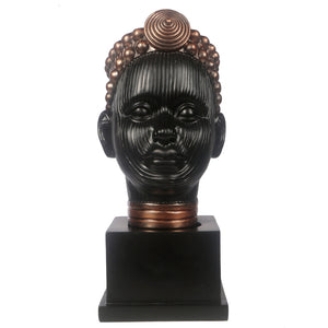 Olokun Head Black and Antique Gold Tinted Ornament with black square stand